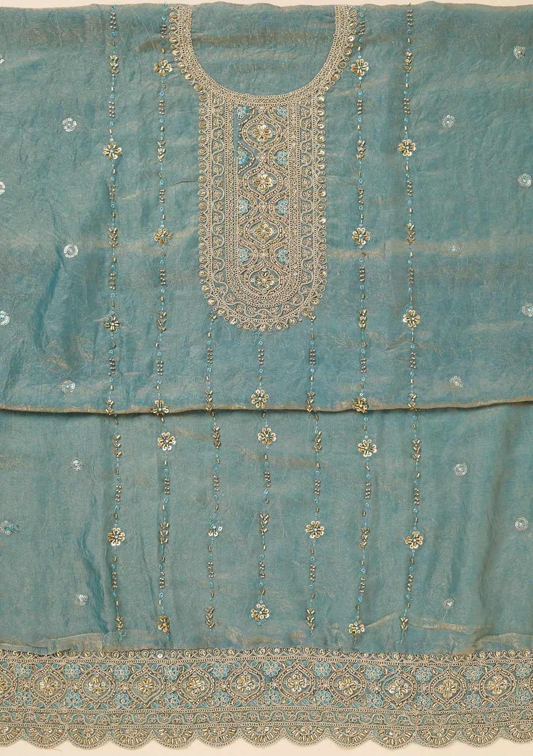 Sea Green Cutdana Tissue Unstitched Salwar Suit