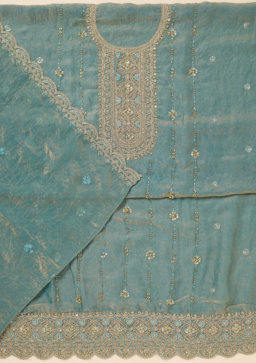 Sea Green Cutdana Tissue Unstitched Salwar Suit