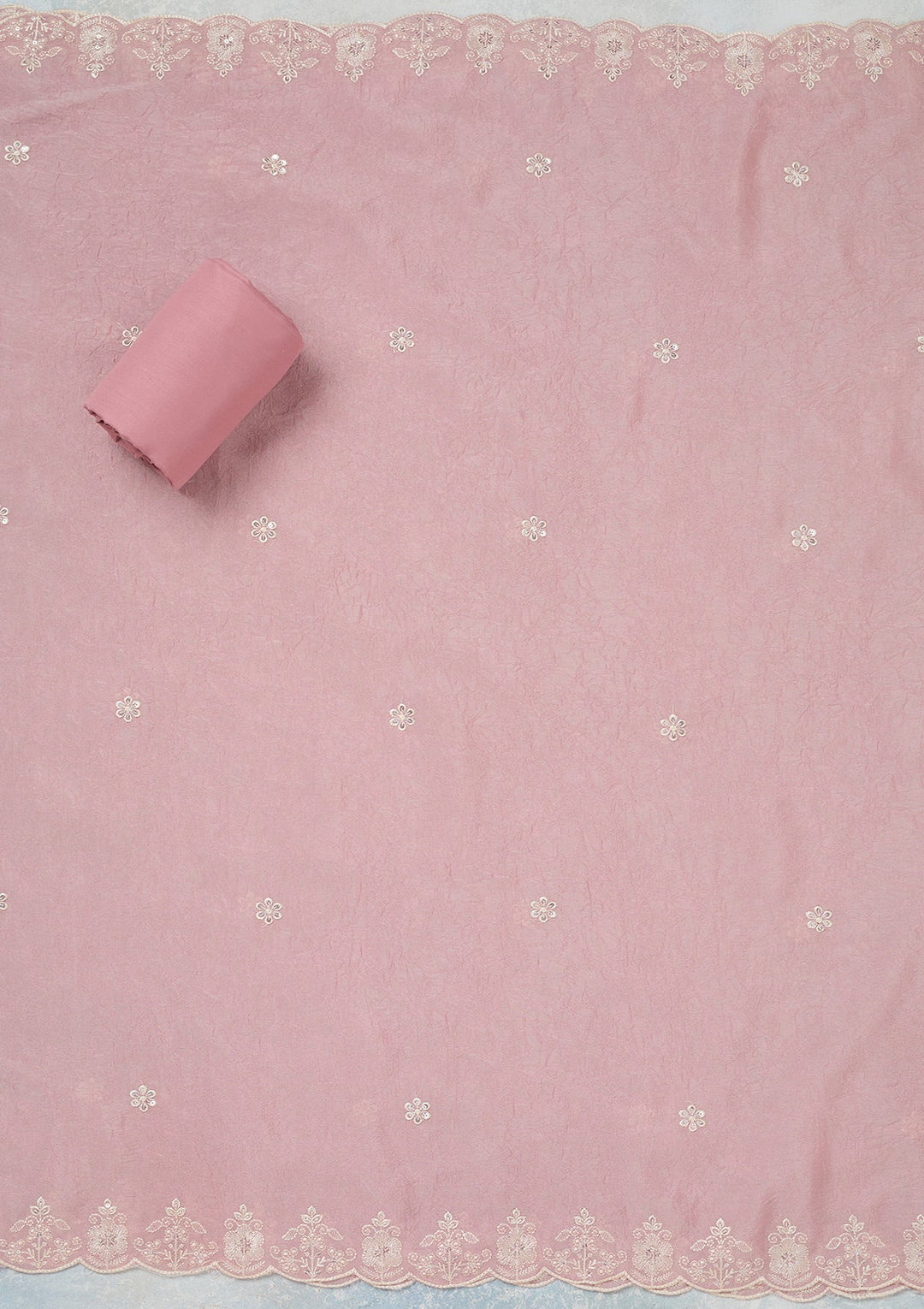 Pink Pearlwork Soft Raw Silk Unstitched Salwar Suit-Koskii