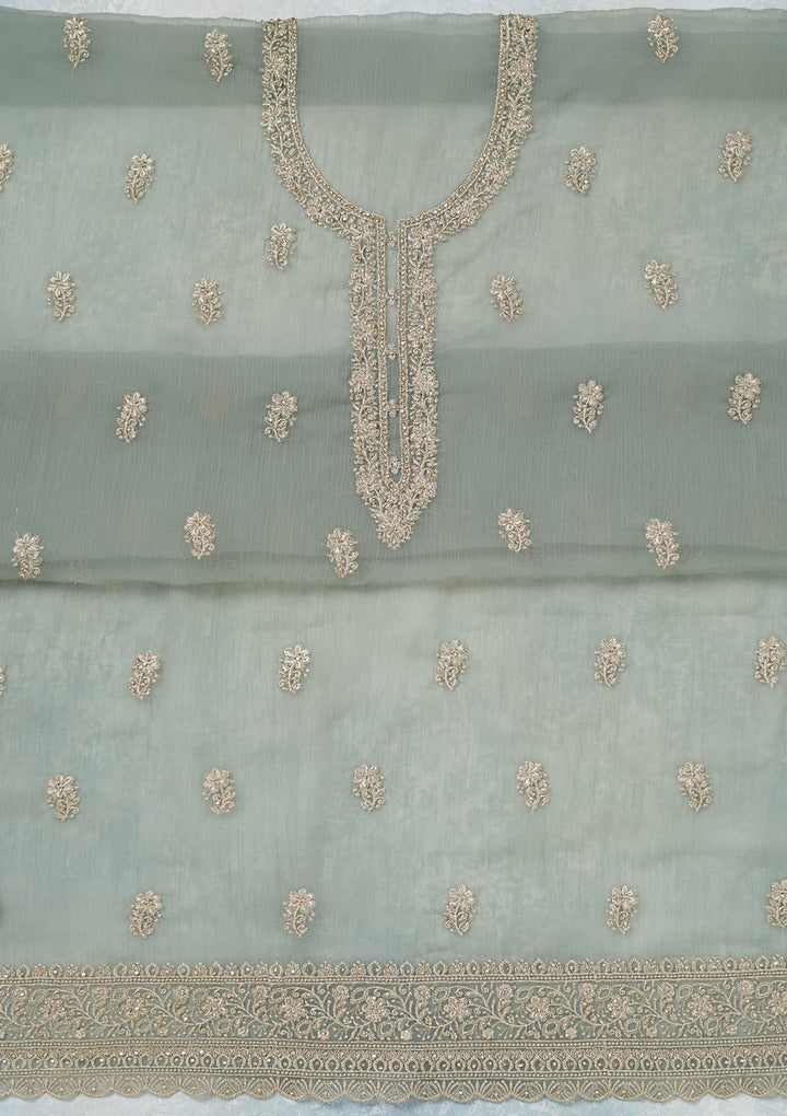 Sea Green Zariwork (Gold) Chiffon Unstitched Salwar Suit-Koskii