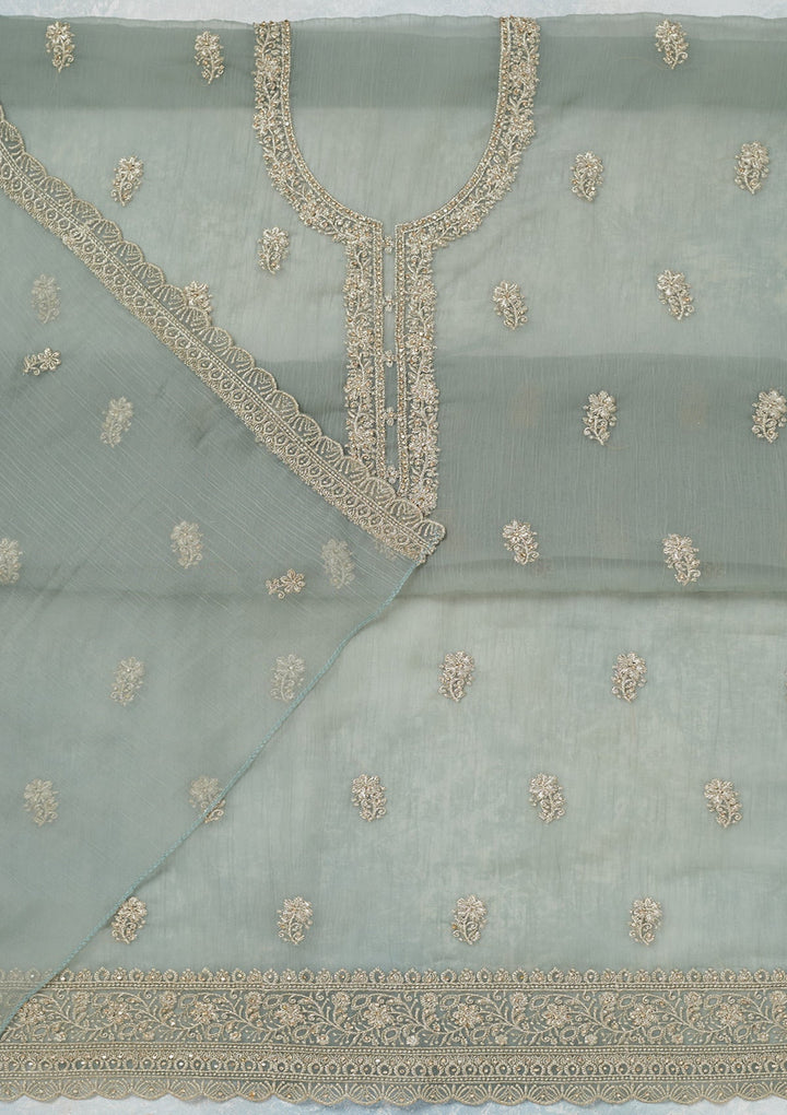 Sea Green Zariwork (Gold) Chiffon Unstitched Salwar Suit-Koskii