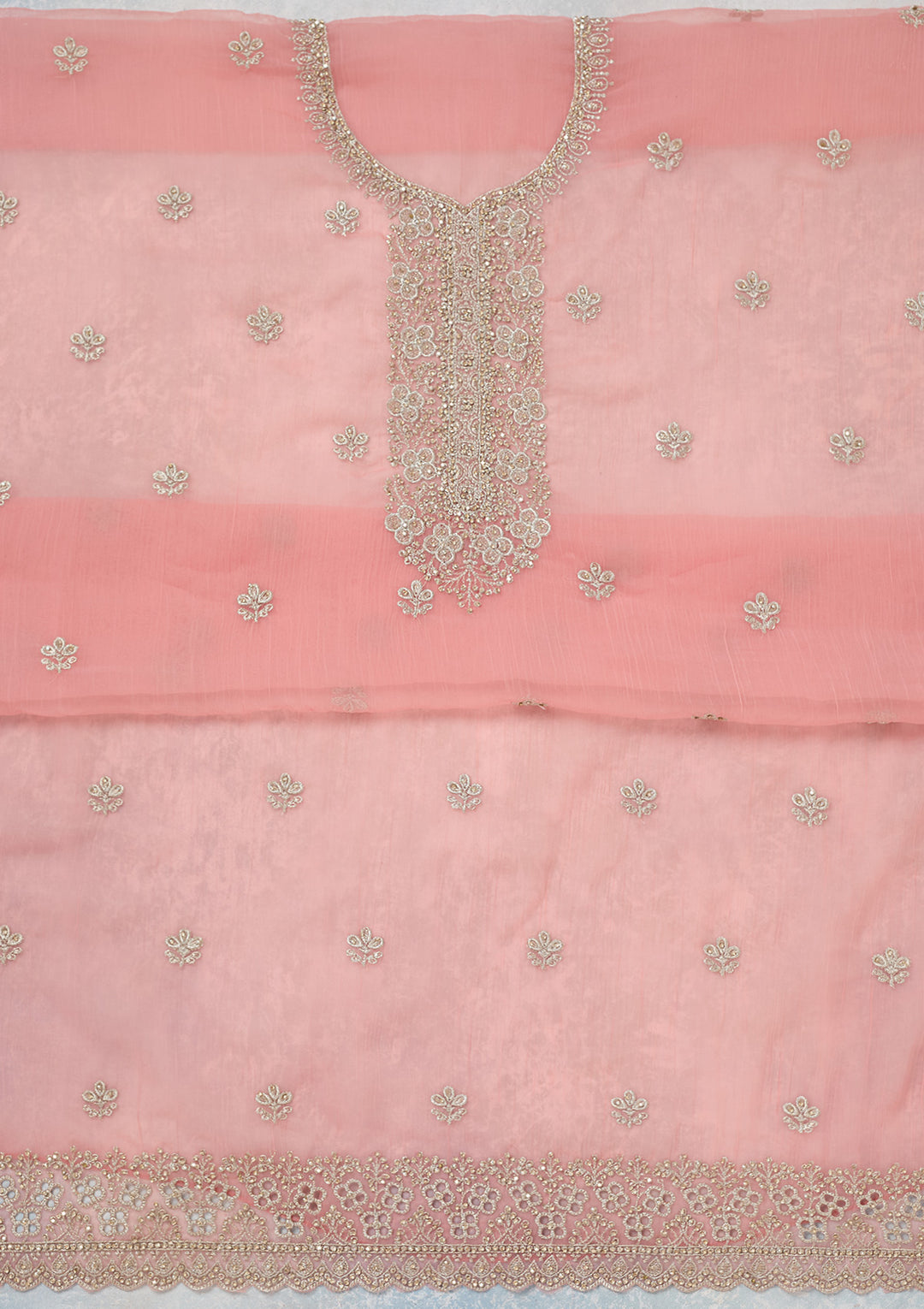 Pink Zariwork (Gold) Chinon Unstitched Salwar Suit