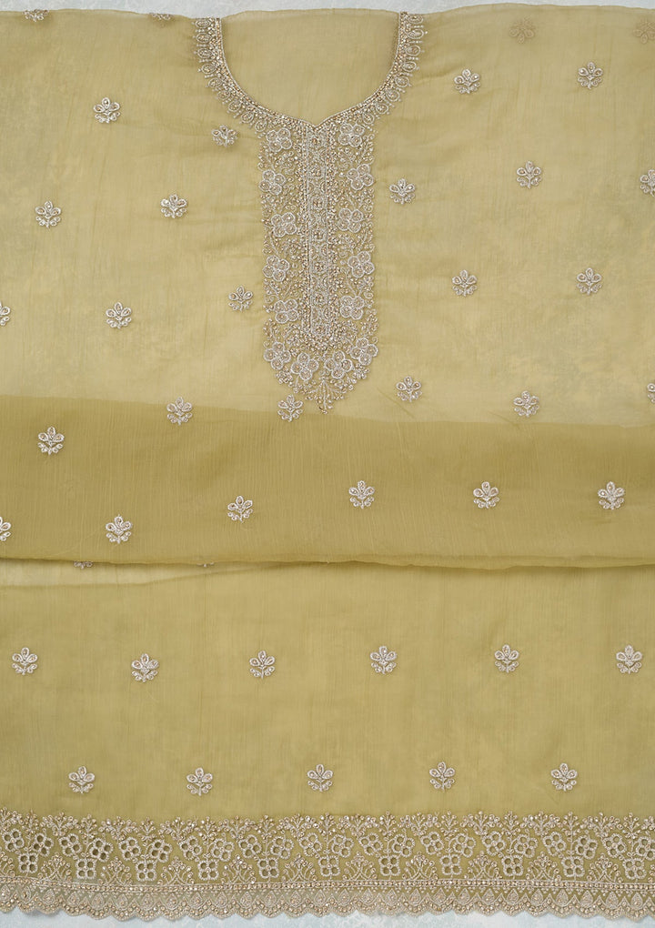 Pista Green Zariwork (Gold) Chinon Unstitched Salwar Suit-Koskii