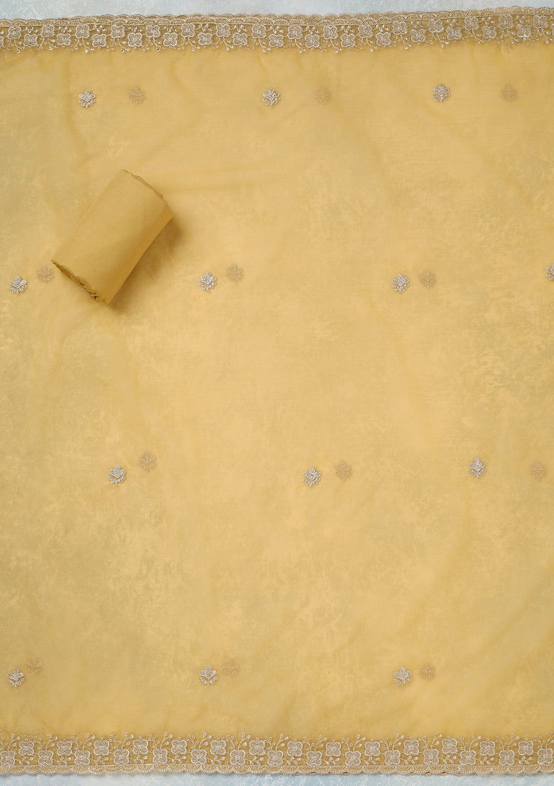 Yellow Zariwork (Gold) Chinon Unstitched Salwar Suit-Koskii