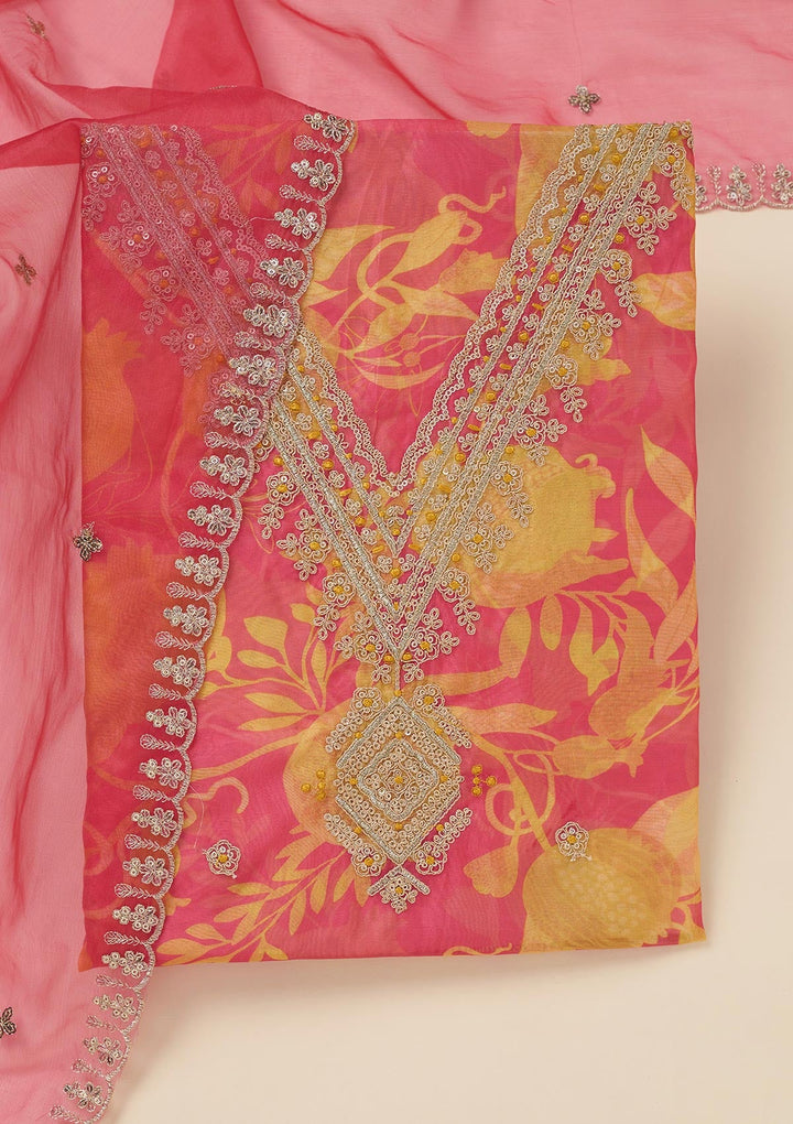 Mustard Zariwork (Gold) Organza Unstitched Salwar Suit_koskii