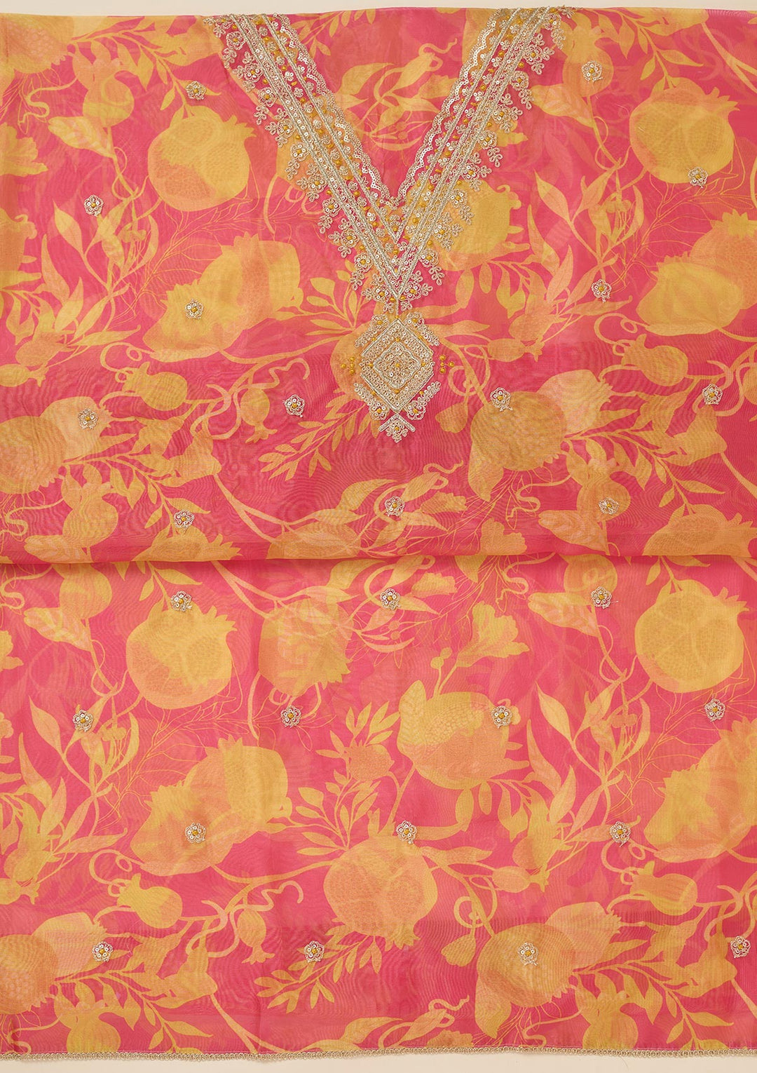 Mustard Zariwork (Gold) Organza Unstitched Salwar Suit_koskii