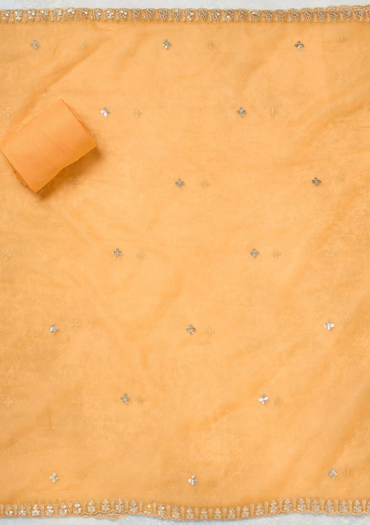 Orange Zariwork (Gold) Organza Unstitched Salwar Suit