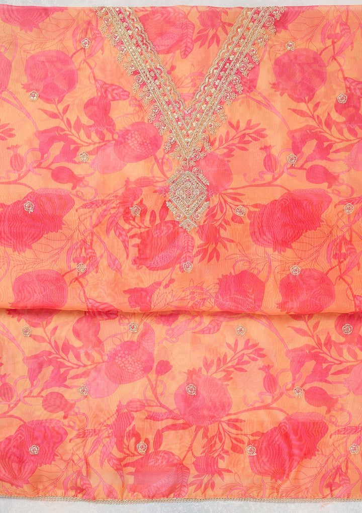 Orange Zariwork (Gold) Organza Unstitched Salwar Suit