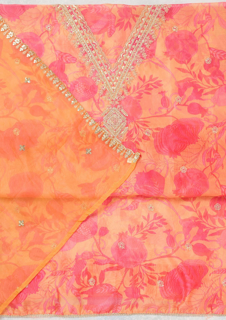 Orange Zariwork (Gold) Organza Unstitched Salwar Suit