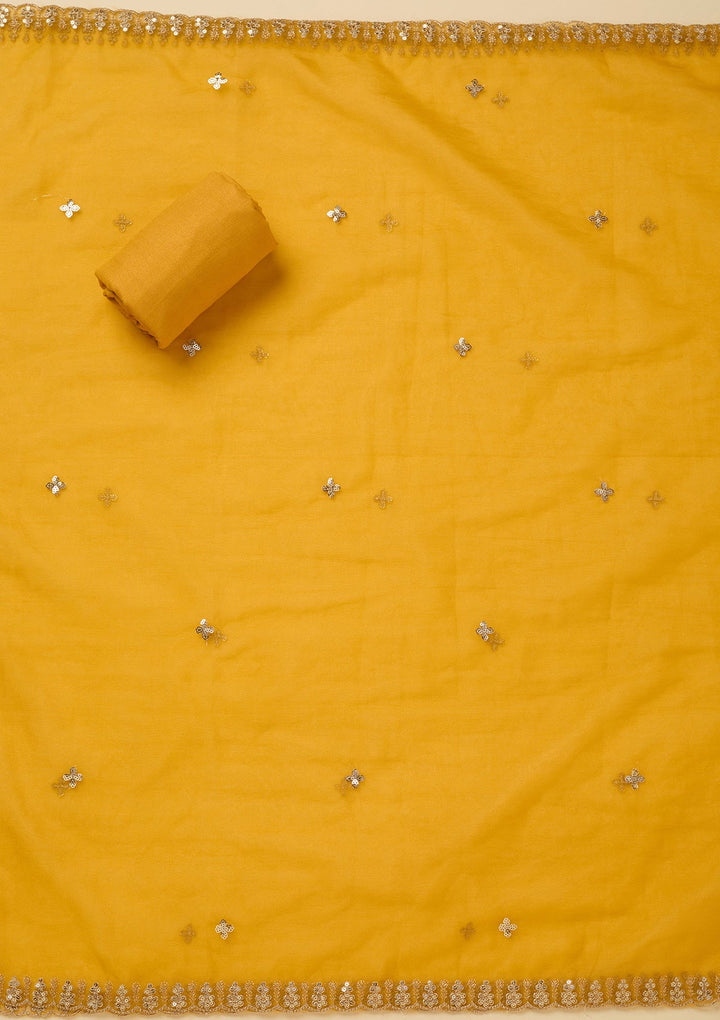 Yellow Zariwork (Gold) Organza Unstitched Salwar Suit_koskii