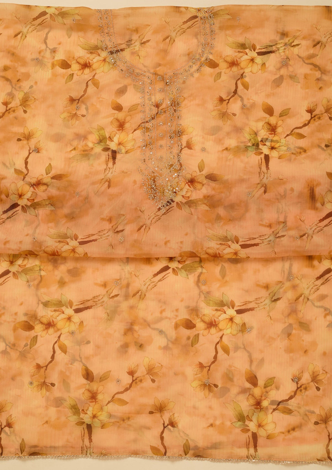 Yellow Zariwork (Gold) Organza Unstitched Salwar Suit_koskii