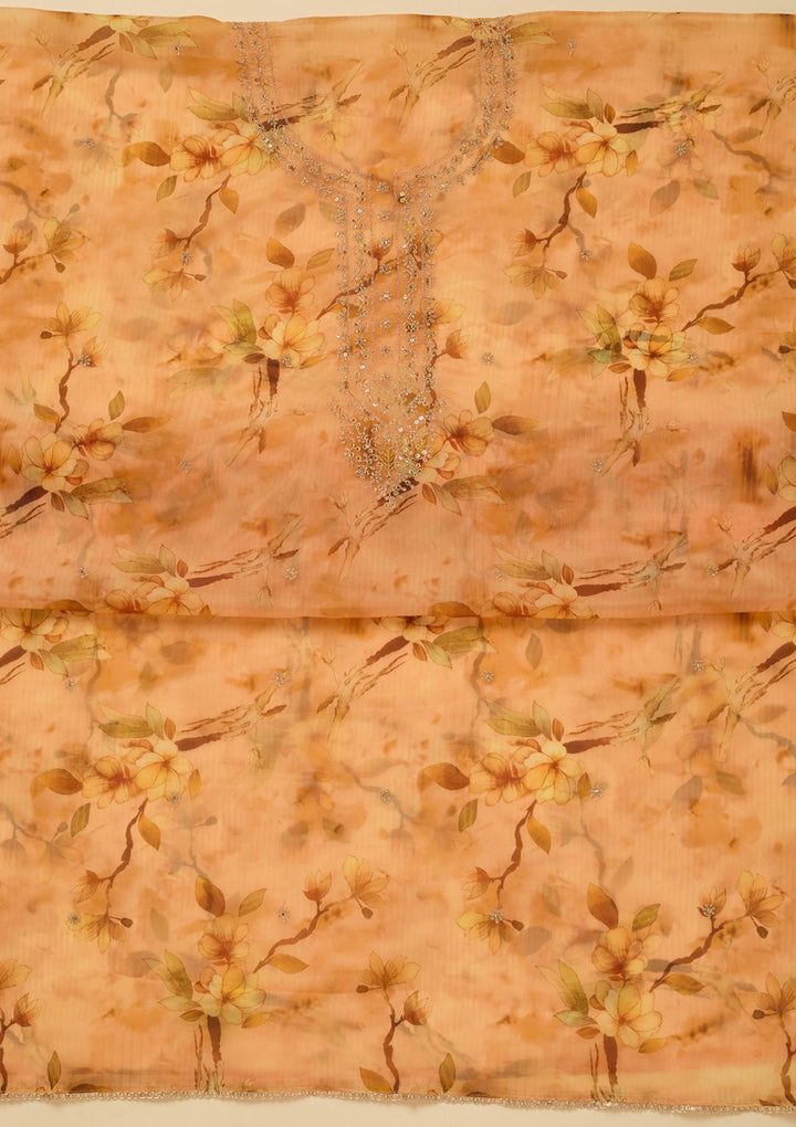 Yellow Zariwork (Gold) Organza Unstitched Salwar Suit_koskii