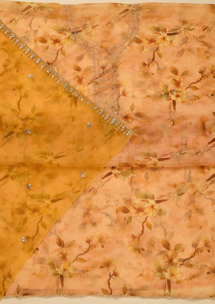Yellow Zariwork (Gold) Organza Unstitched Salwar Suit_koskii