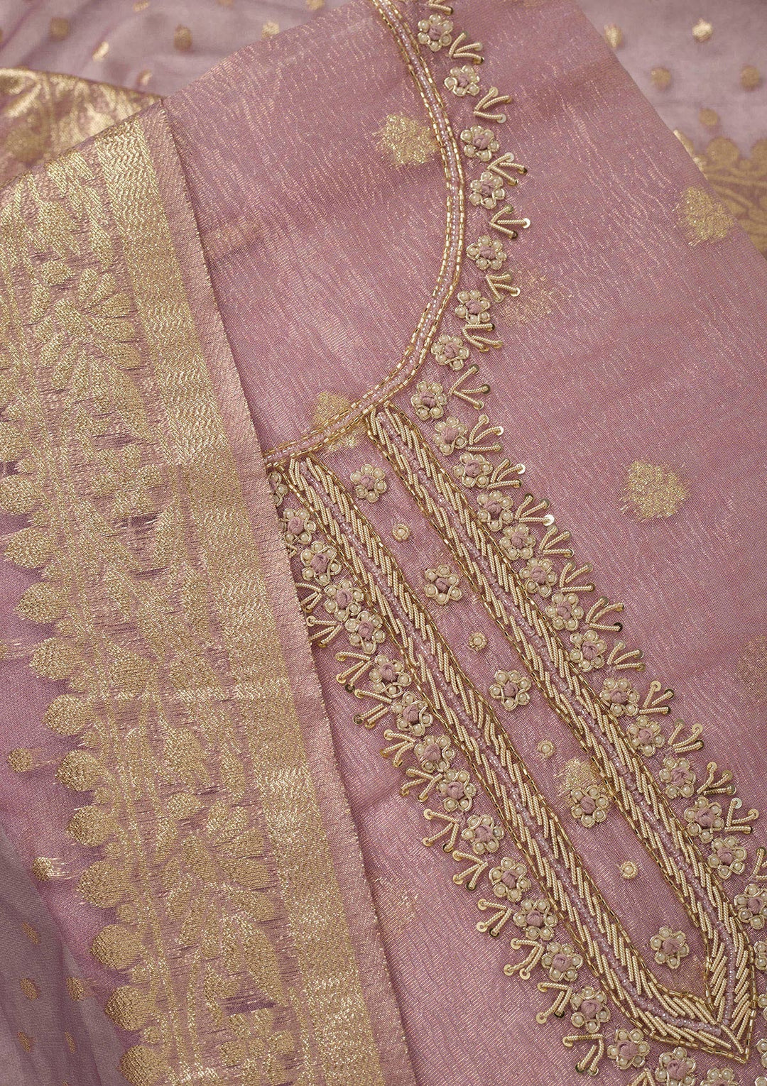Lavender Pearlwork Tissue Unstitched Salwar Suit_koskii