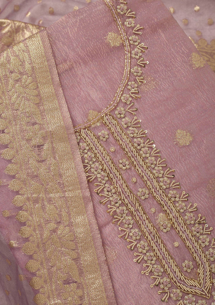 Lavender Pearlwork Tissue Unstitched Salwar Suit_koskii