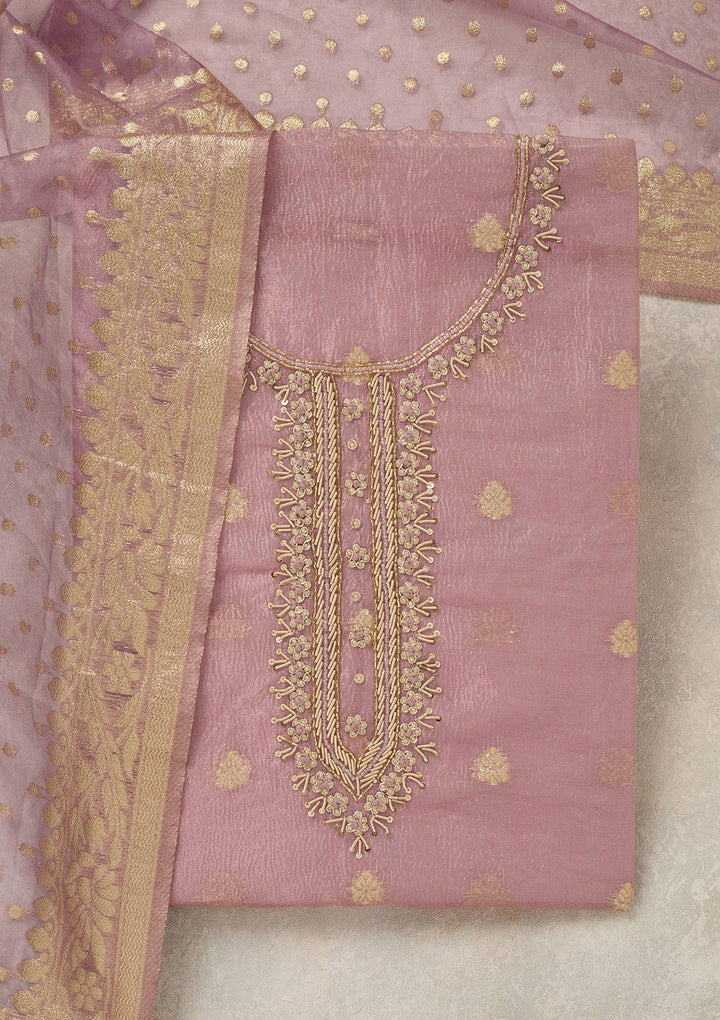 Lavender Pearlwork Tissue Unstitched Salwar Suit_koskii
