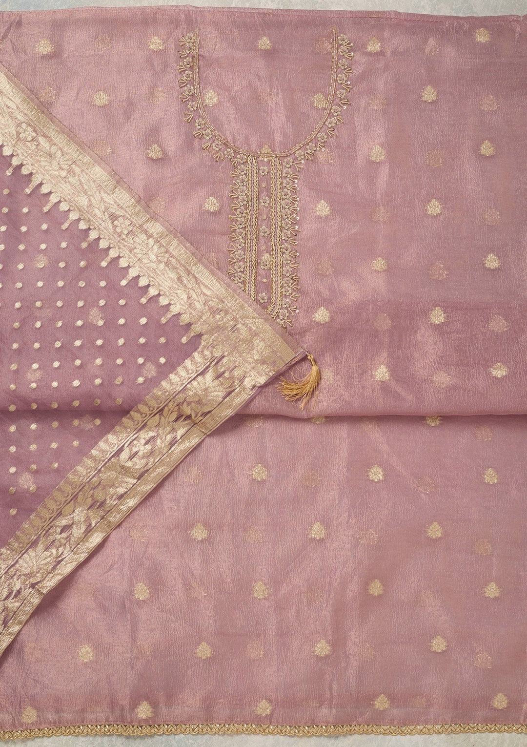 Lavender Pearlwork Tissue Unstitched Salwar Suit_koskii