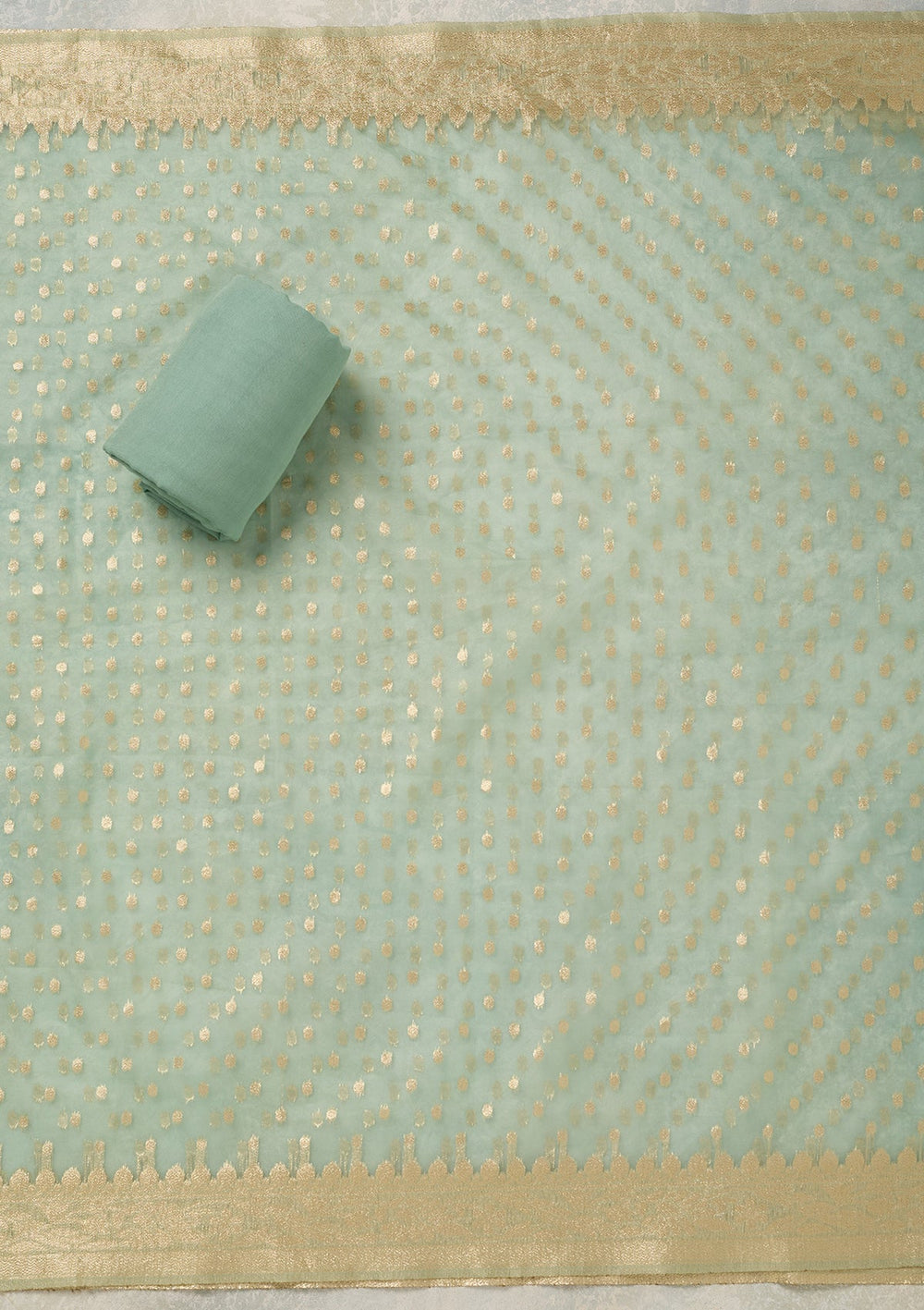 Sea Green Pearlwork Tissue Unstitched Salwar Suit_koskii