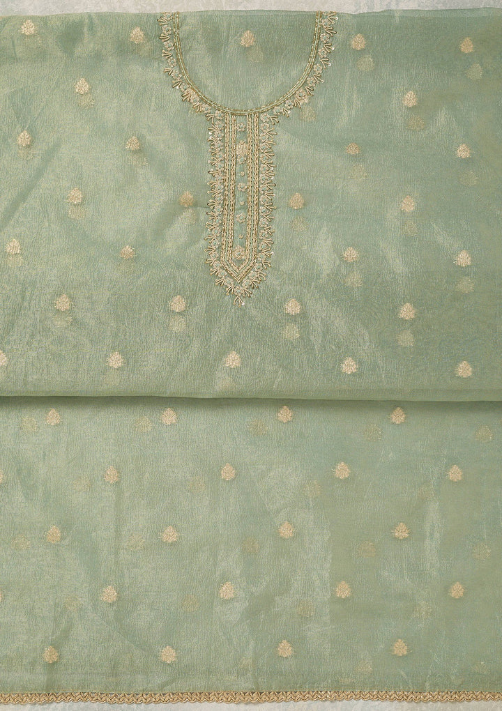 Sea Green Pearlwork Tissue Unstitched Salwar Suit_koskii