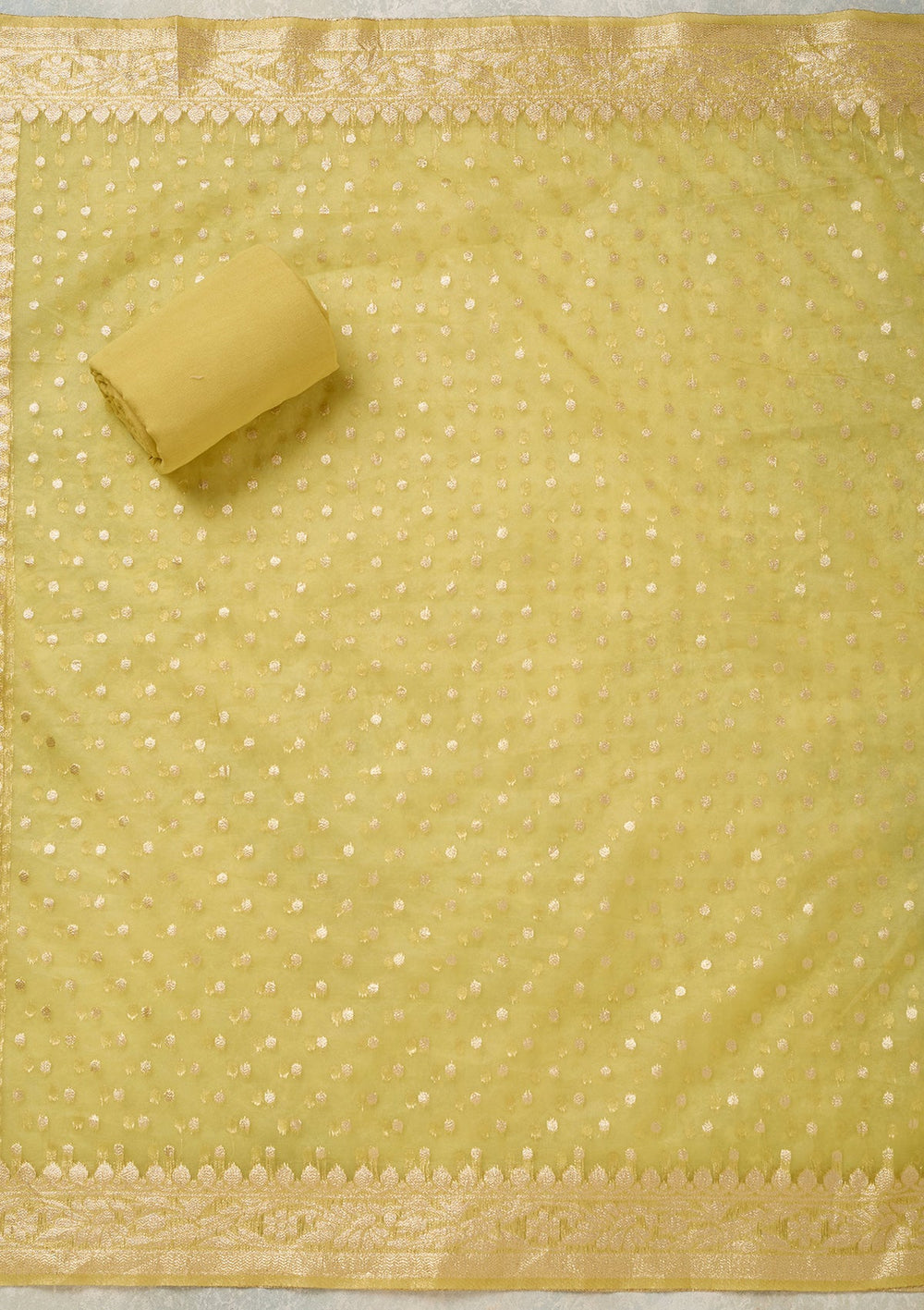 Yellow Pearlwork Tissue Unstitched Salwar Suit_koskii