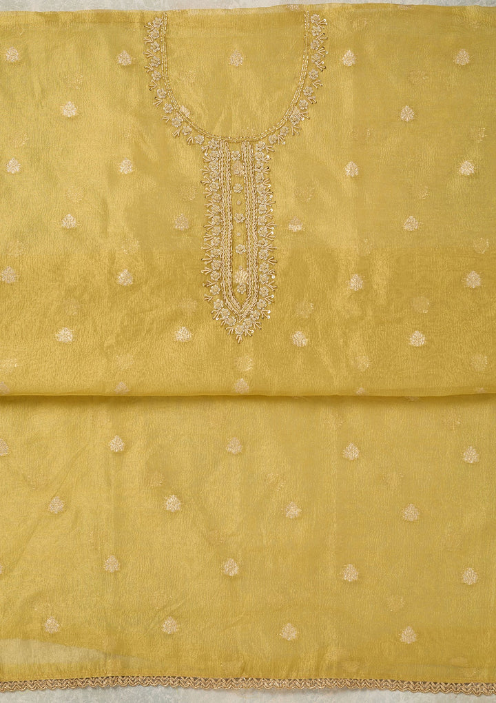 Yellow Pearlwork Tissue Unstitched Salwar Suit_koskii