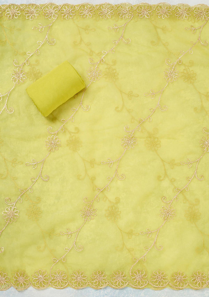 Parrot Green Zariwork (Gold) Organza Unstitched Salwar Suit