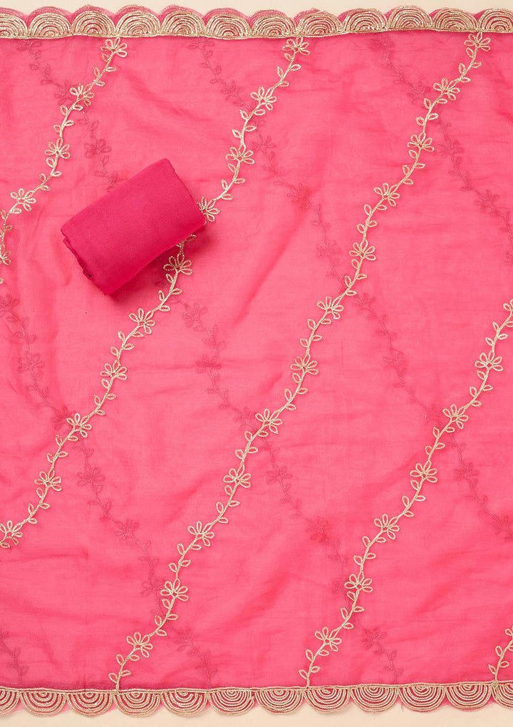 Rani Pink Zariwork (Gold) Organza Unstitched Salwar Suit