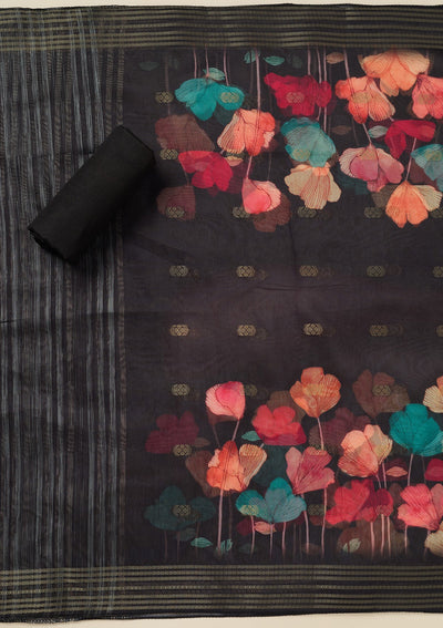 Black Zariwork (Gold) Dola Silk Unstitched Salwar Suit_koskii