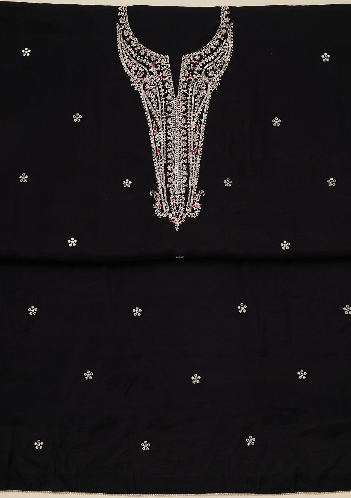 Black Zariwork (Gold) Dola Silk Unstitched Salwar Suit_koskii