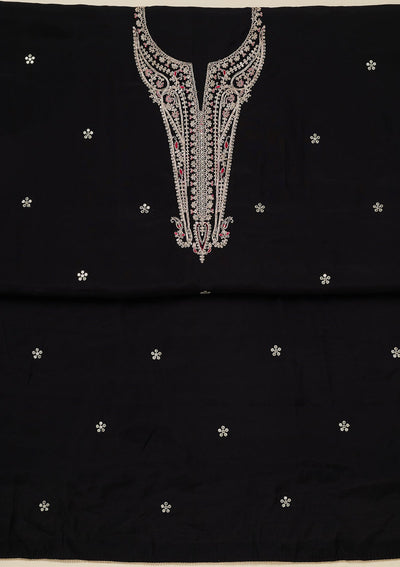 Black Zariwork (Gold) Dola Silk Unstitched Salwar Suit_koskii