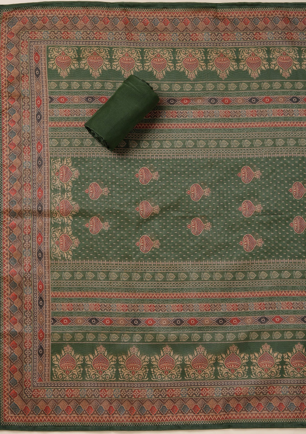 Green Threadwork Chanderi Unstitched Salwar Suit_koskii