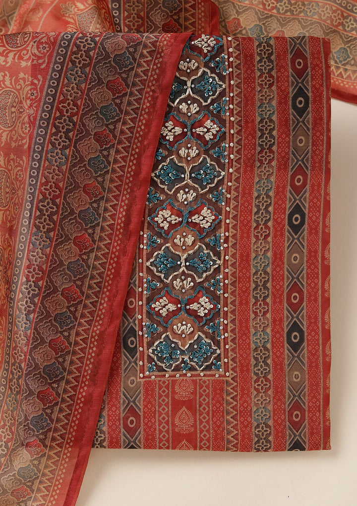 Rust Threadwork Chanderi Unstitched Salwar Suit_koskii