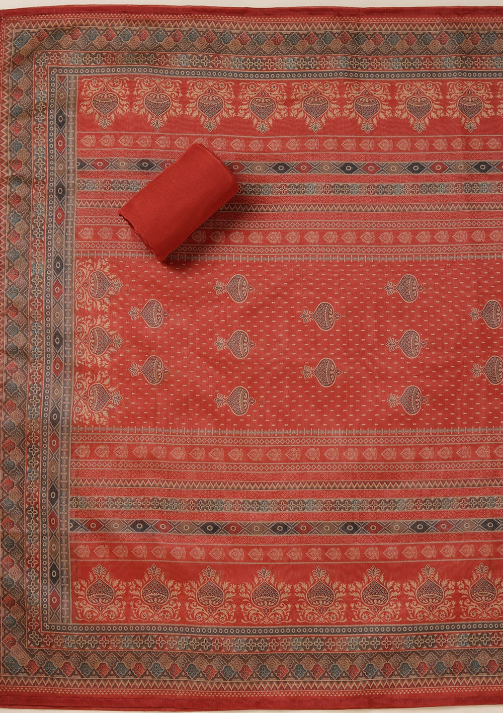 Rust Threadwork Chanderi Unstitched Salwar Suit_koskii