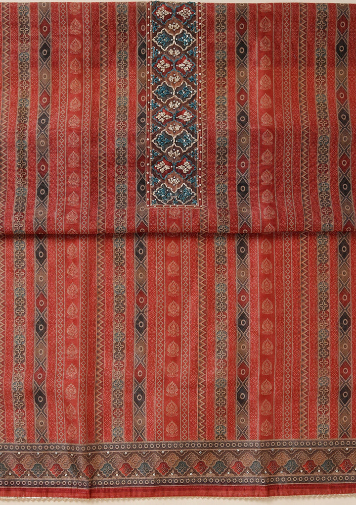 Rust Threadwork Chanderi Unstitched Salwar Suit_koskii