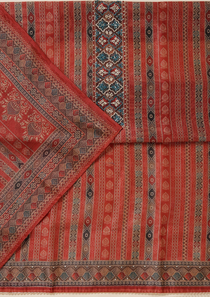 Rust Threadwork Chanderi Unstitched Salwar Suit_koskii