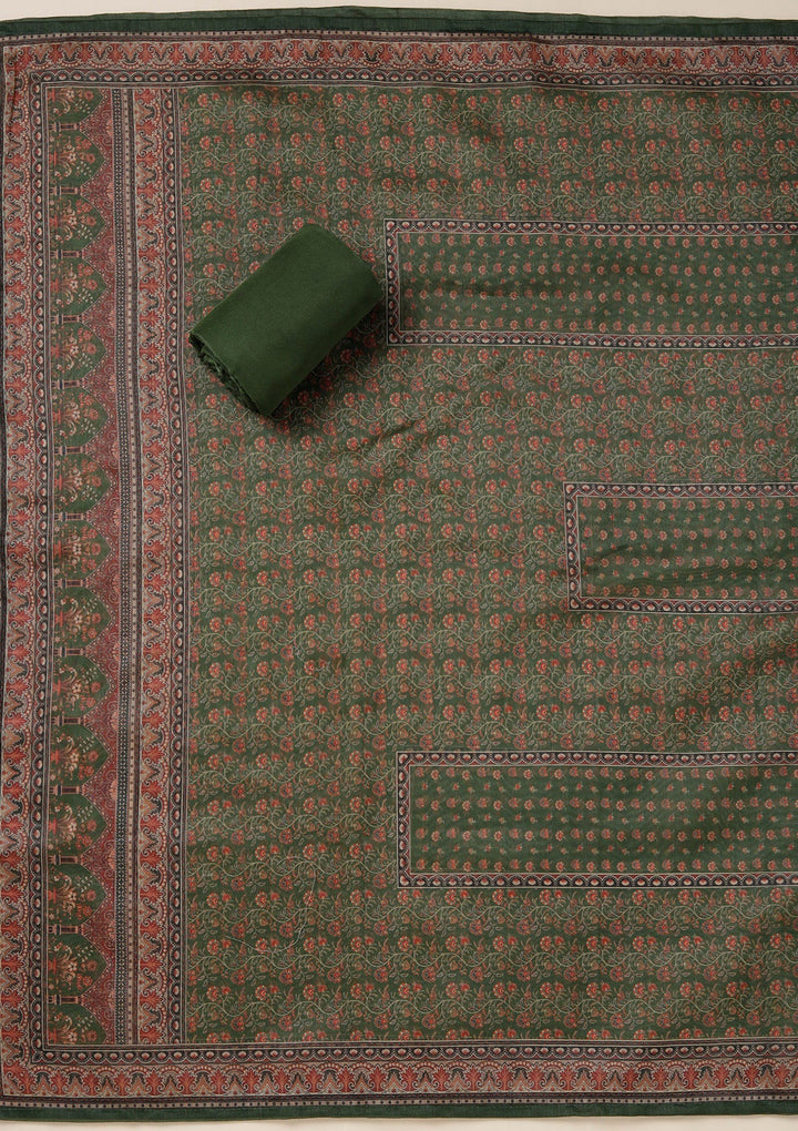 Leaf Green Threadwork Chanderi Unstitched Salwar Suit_koskii