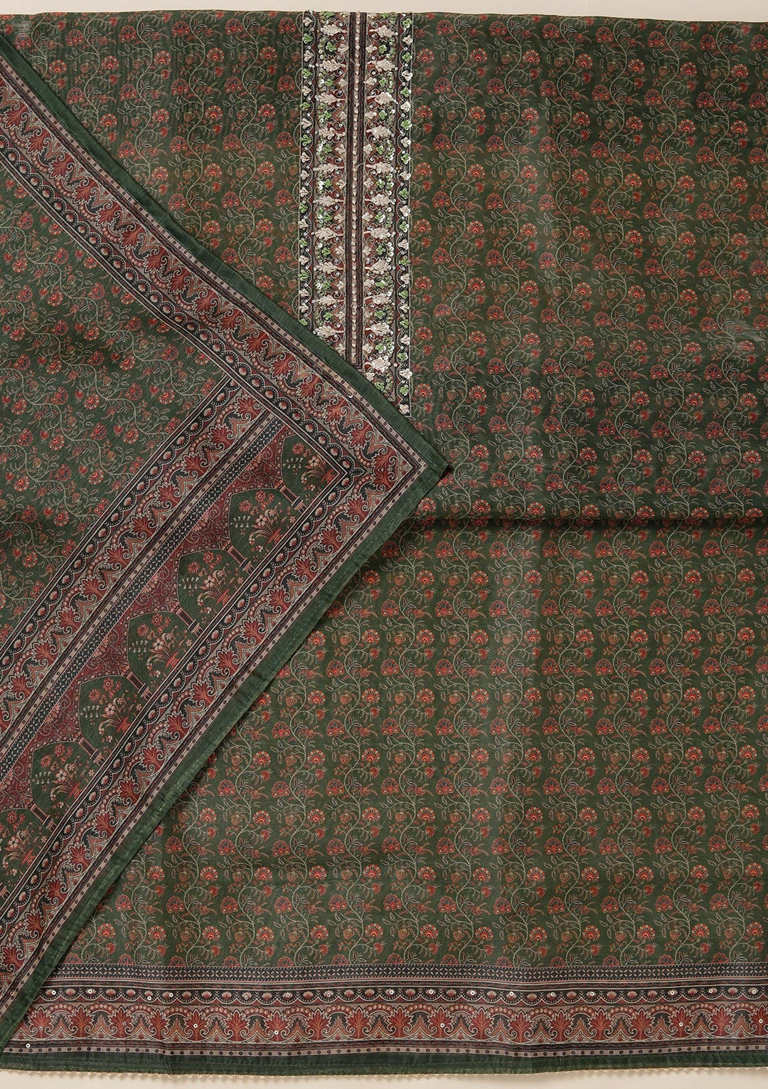 Leaf Green Threadwork Chanderi Unstitched Salwar Suit_koskii