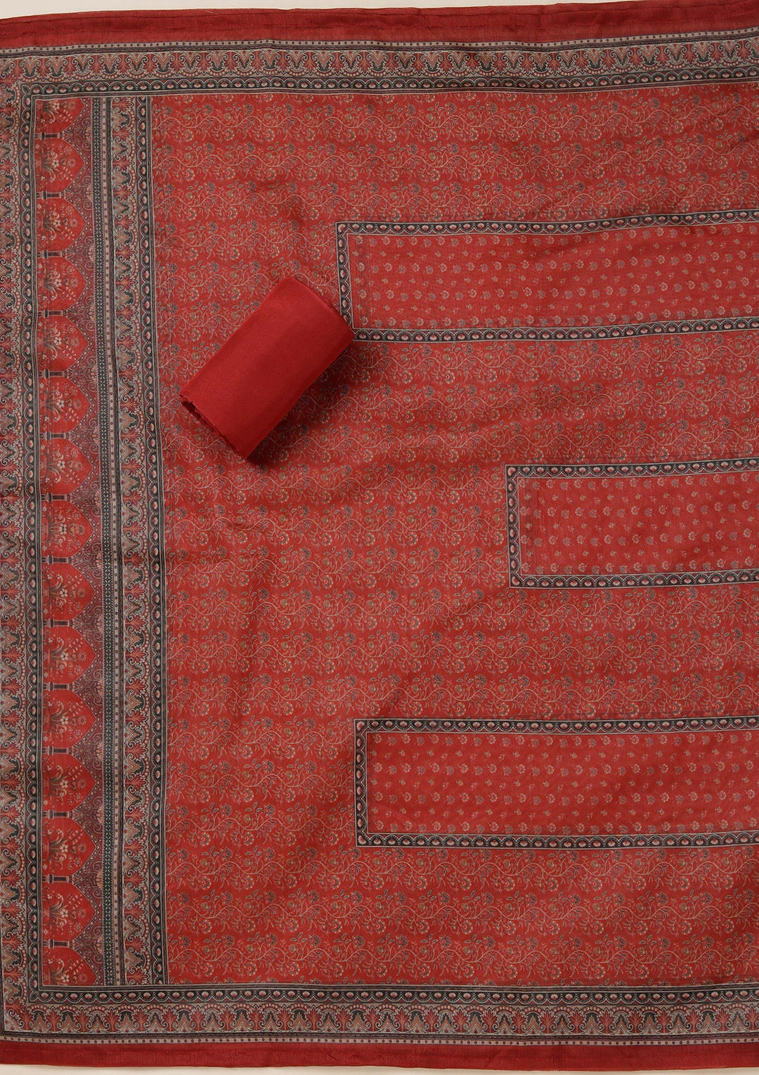 Rust Threadwork Chanderi Unstitched Salwar Suit_koskii