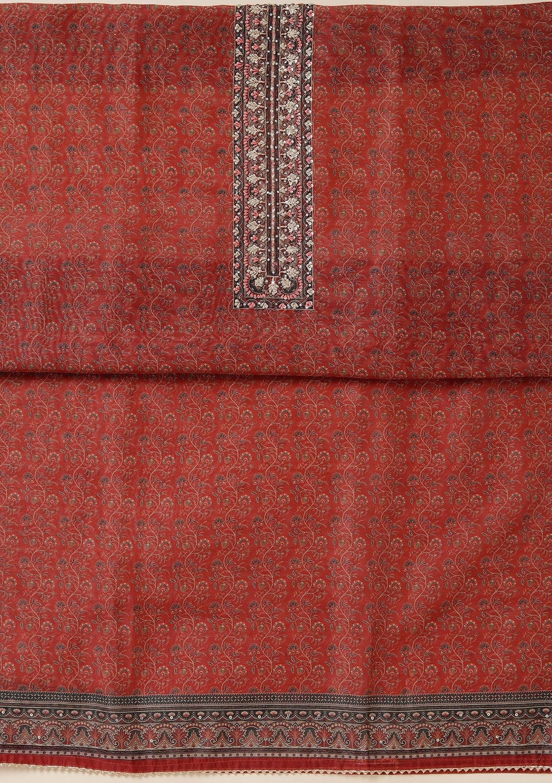 Rust Threadwork Chanderi Unstitched Salwar Suit_koskii