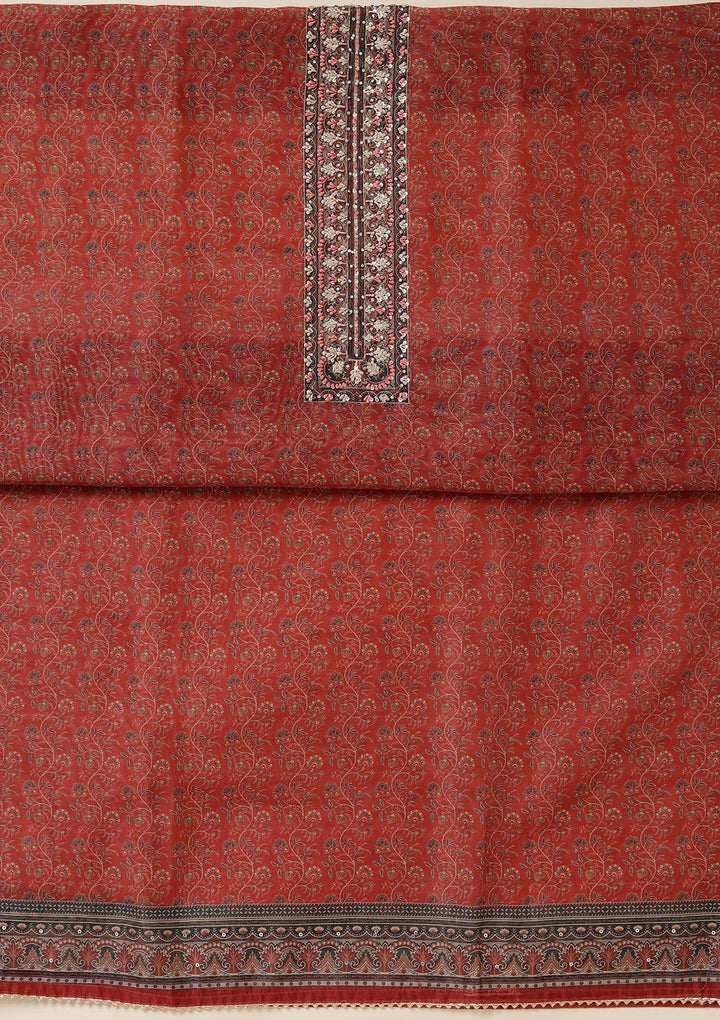 Rust Threadwork Chanderi Unstitched Salwar Suit_koskii