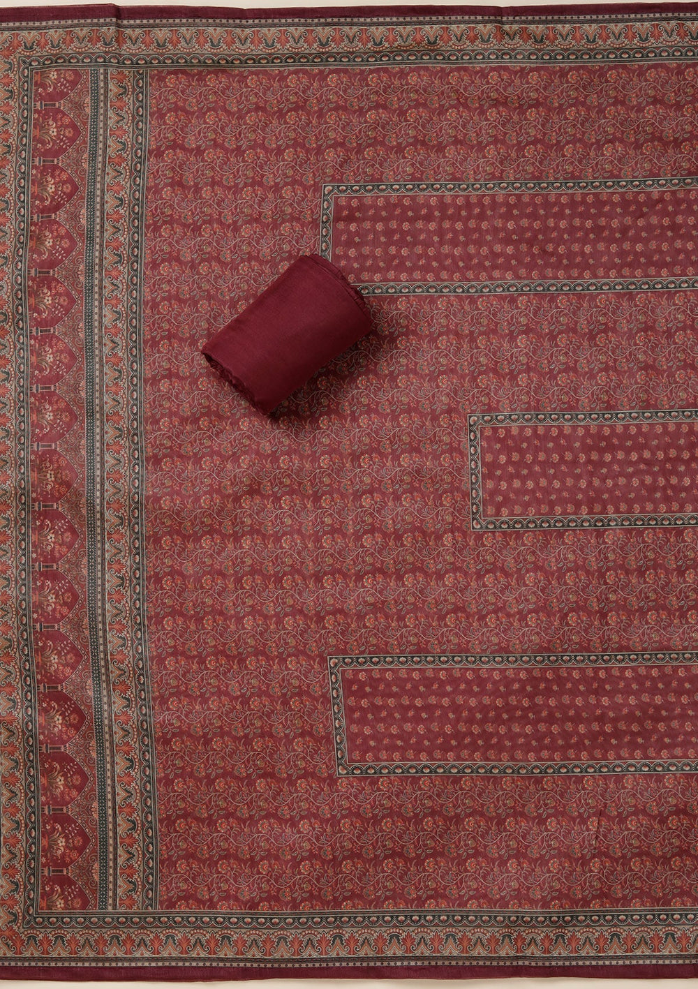 Wine Threadwork Chanderi Unstitched Salwar Suit_koskii