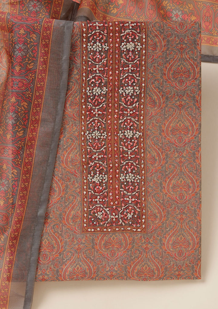 Grey Threadwork Chanderi Unstitched Salwar Suit_koskii