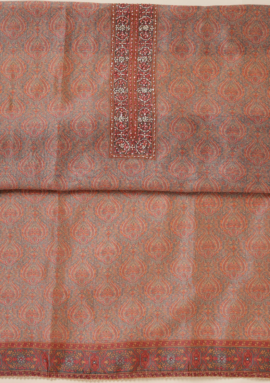 Grey Threadwork Chanderi Unstitched Salwar Suit_koskii