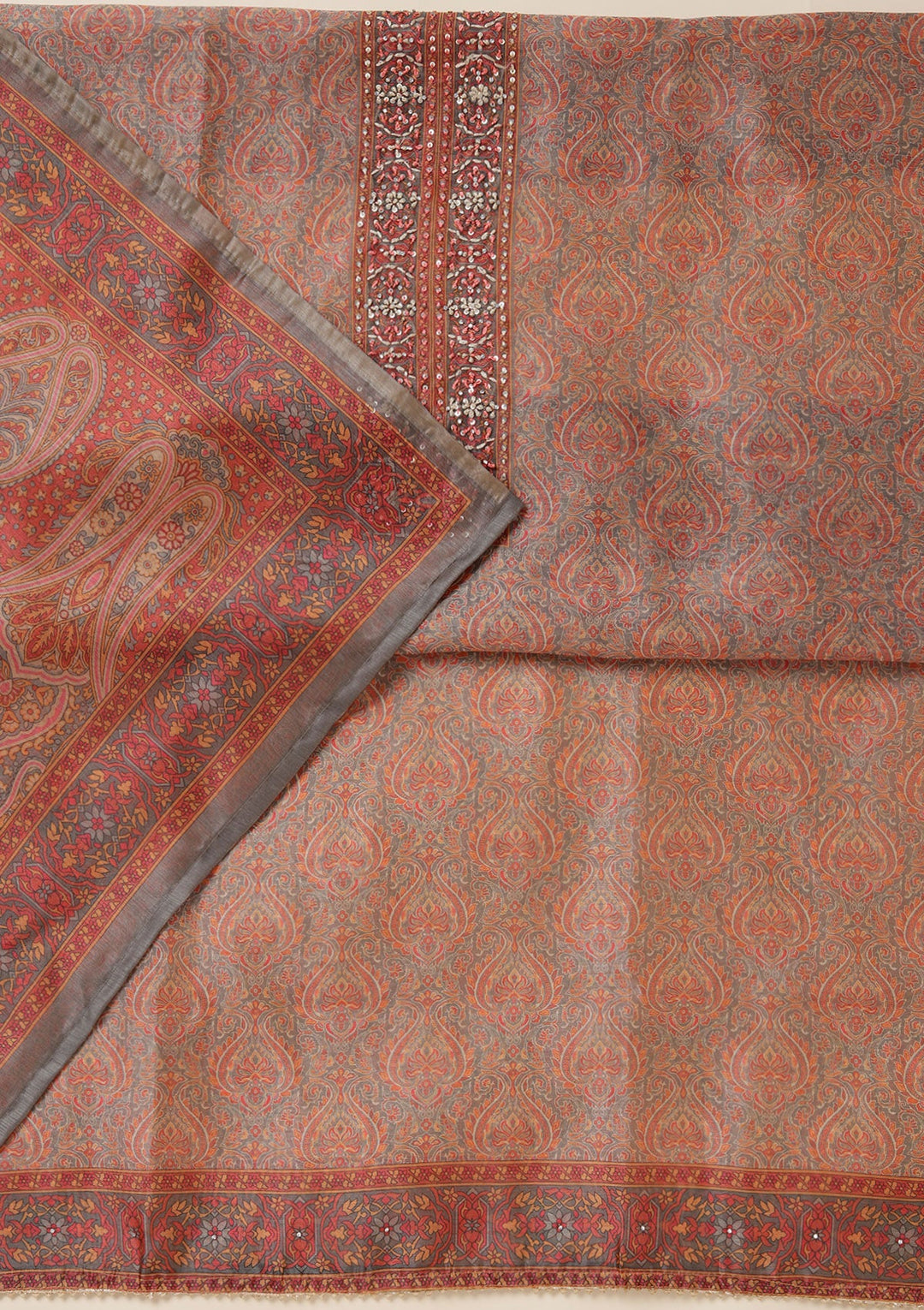 Grey Threadwork Chanderi Unstitched Salwar Suit_koskii