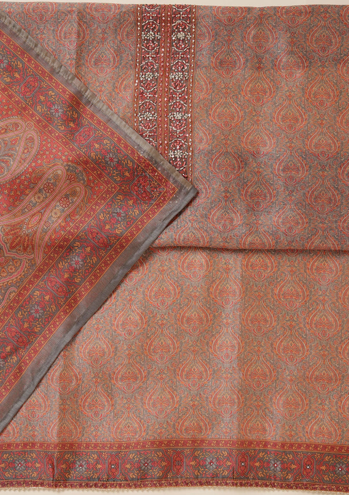 Grey Threadwork Chanderi Unstitched Salwar Suit_koskii