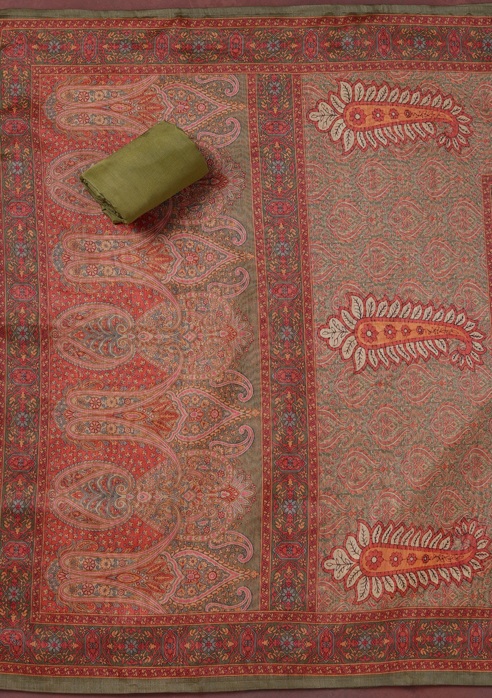 Mehendi Threadwork Chanderi Unstitched Salwar Suit_koskii