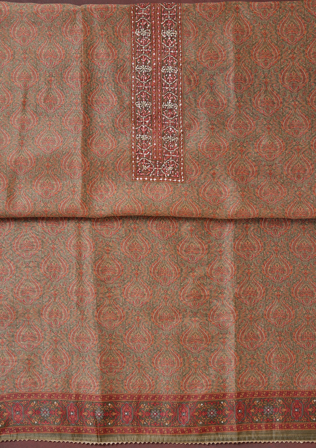 Mehendi Threadwork Chanderi Unstitched Salwar Suit_koskii