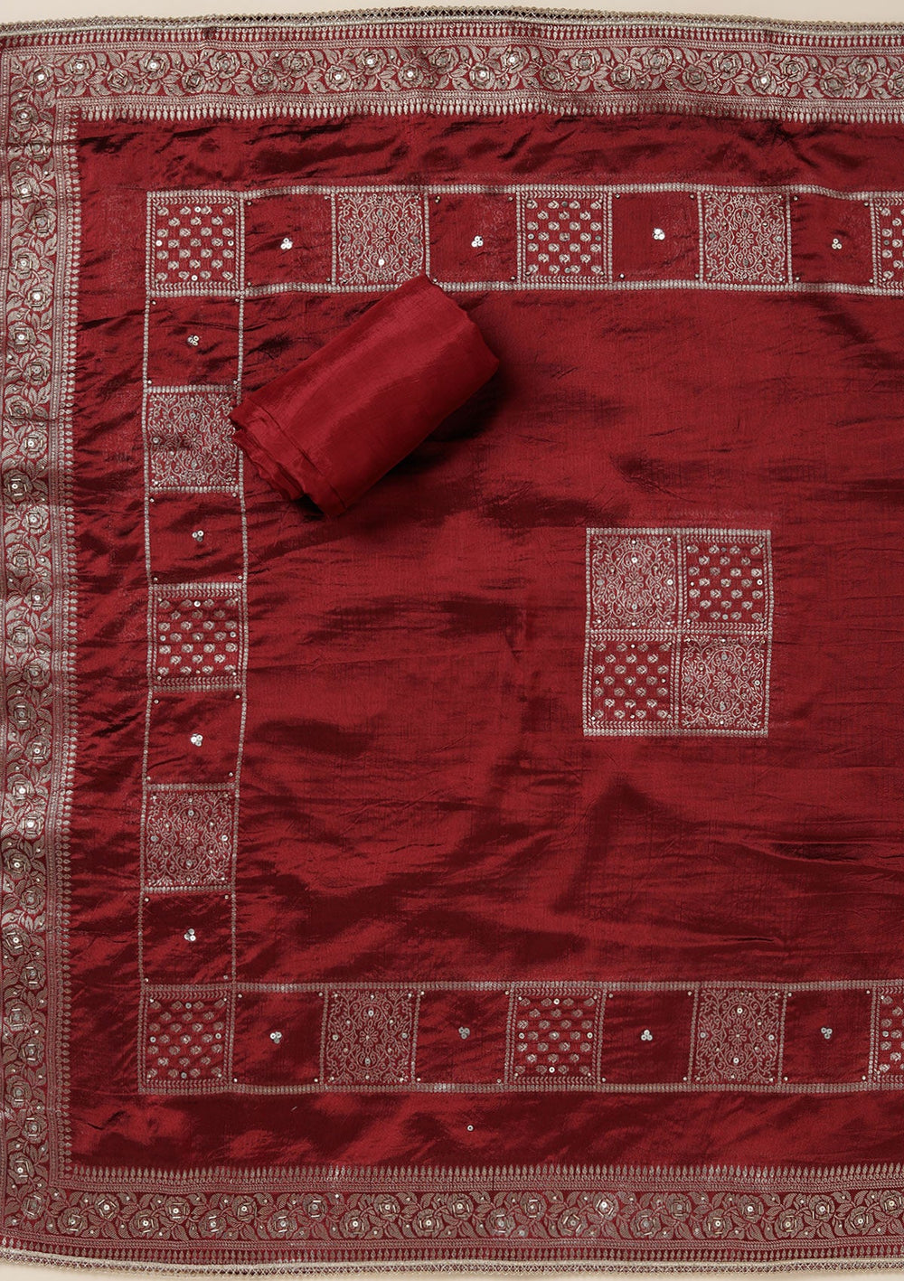 Maroon Zariwork (Gold) Brocade Unstitched Salwar Suit_koskii