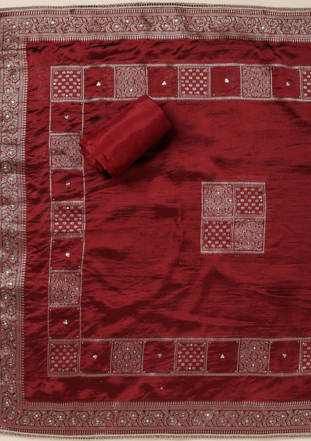 Maroon Zariwork (Gold) Brocade Unstitched Salwar Suit_koskii