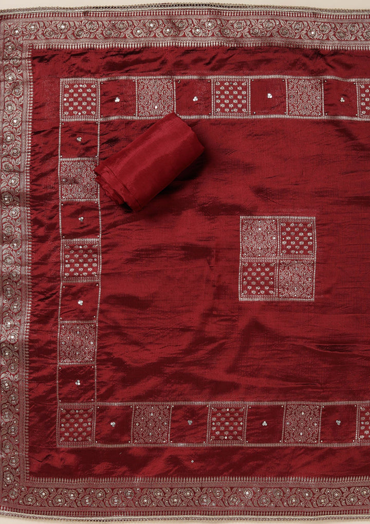Maroon Zariwork (Gold) Brocade Unstitched Salwar Suit_koskii